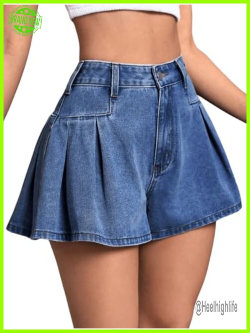 High Waisted Denim Skort Ruffle Pleated Wide Leg Jean Shorts